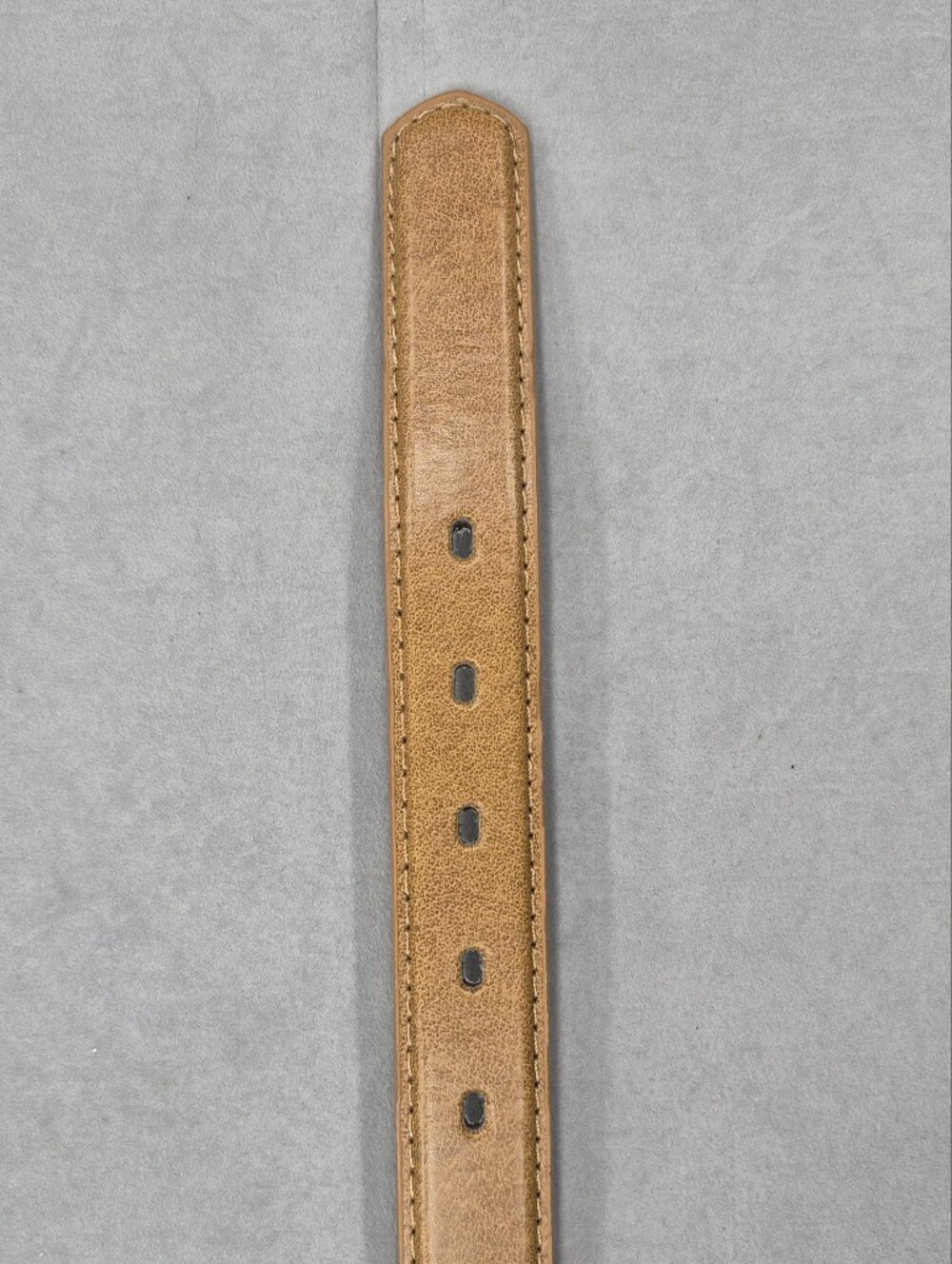 Leather belt women's medium light brown tan silver rounded buckle casual - Picture 4 of 11